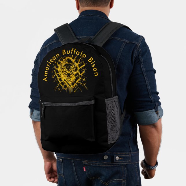 Bison Breaks Through a Wall in a Dynamic Display Printed Backpack (Insitu (Model))