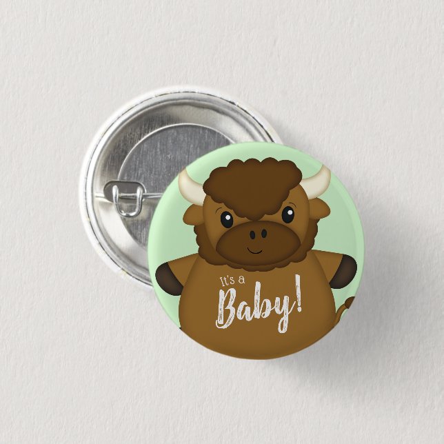 Bison Buffalo Baby Shower 3 Cm Round Badge (Front & Back)