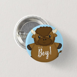 Bison Buffalo Baby Shower Blue 3 Cm Round Badge