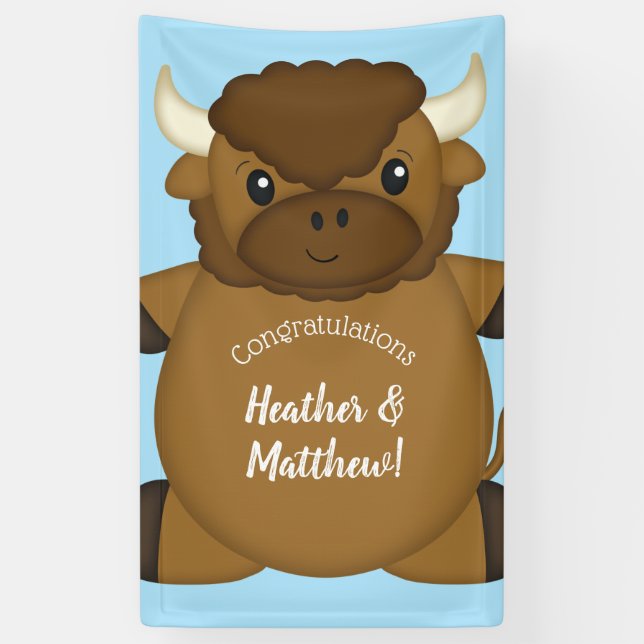 Bison Buffalo Baby Shower Blue Banner (Vertical)