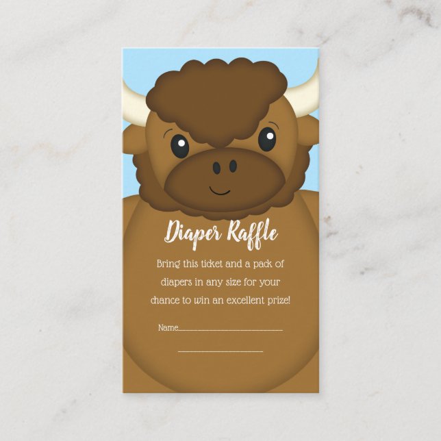 Bison Buffalo Baby Shower Blue Enclosure Card (Front)