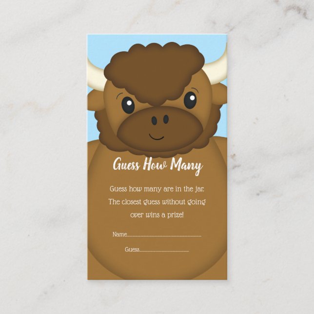 Bison Buffalo Baby Shower Blue Enclosure Card (Front)