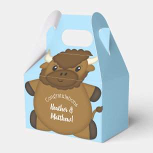 Bison Buffalo Baby Shower Blue Favour Box