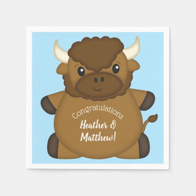 Bison Buffalo Baby Shower Blue Napkin (Front)
