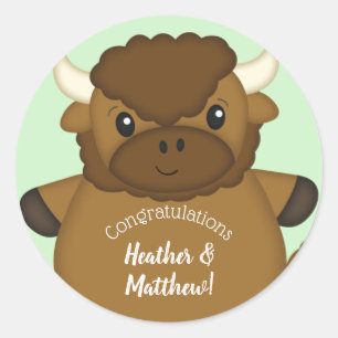 Bison Buffalo Baby Shower Classic Round Sticker