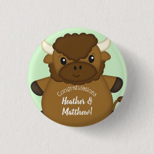 Bison Buffalo Baby Shower Green 3 Cm Round Badge