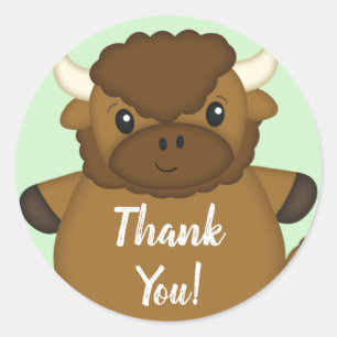 Bison Buffalo Baby Shower Green Classic Round Sticker