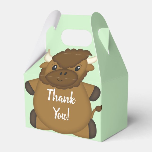 Bison Buffalo Baby Shower Green Favour Box (Front Side)