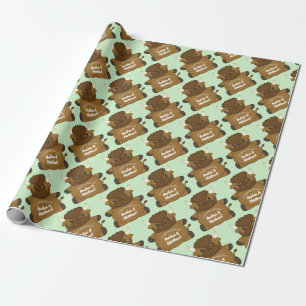 Bison Buffalo Baby Shower Green Wrapping Paper
