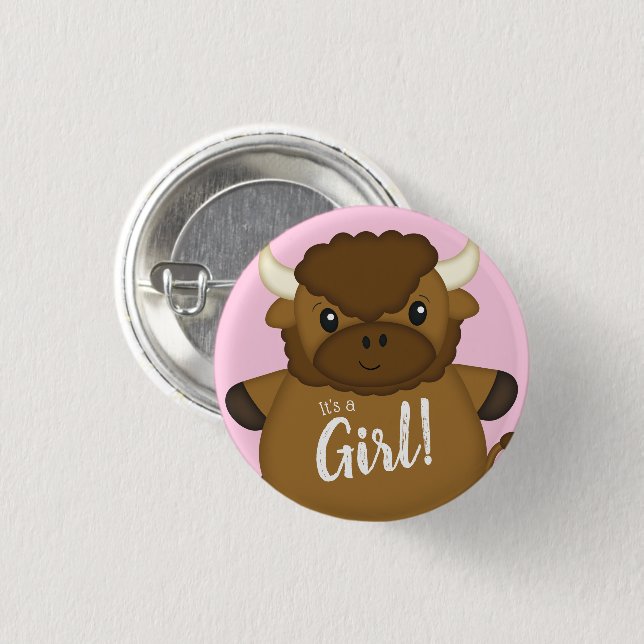 Bison Buffalo Baby Shower Pink 3 Cm Round Badge (Front & Back)