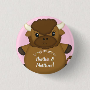Bison Buffalo Baby Shower Pink 3 Cm Round Badge