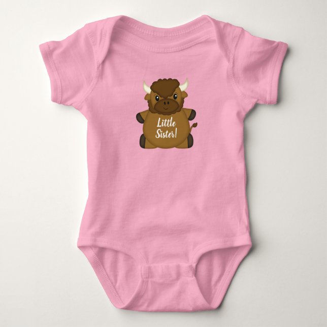 Bison Buffalo Baby Shower Pink Baby Bodysuit (Front)