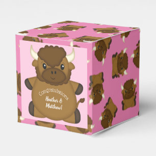 Bison Buffalo Baby Shower Pink Favour Box