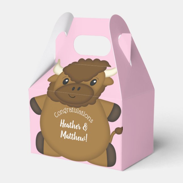 Bison Buffalo Baby Shower Pink Favour Box (Front Side)