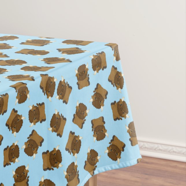 Bison Buffalo Birthday Party Blue Tablecloth (In Situ)