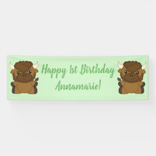 Bison Buffalo Birthday Party Green Banner