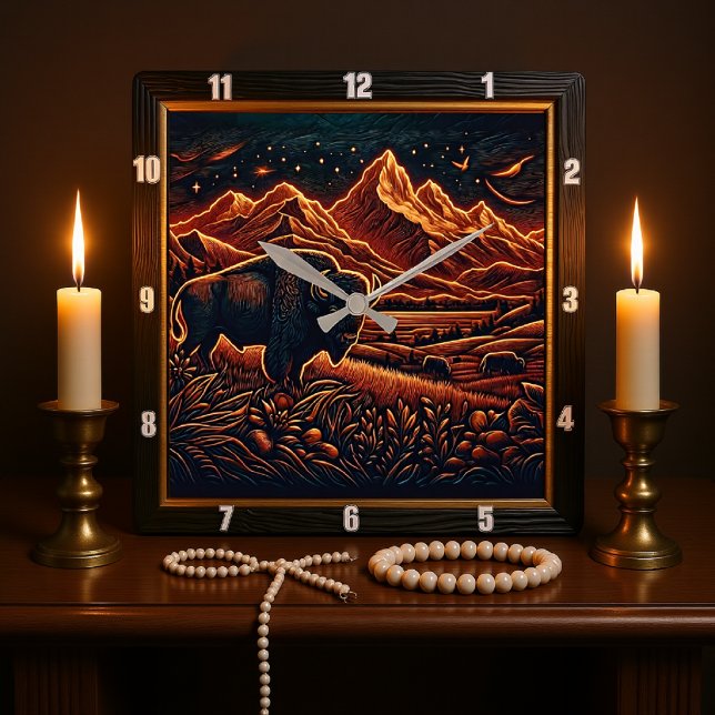 Bison Buffalo Celestial Bison Square Wall Clock (Creator Uploaded)