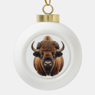 Bison / Buffalo Ceramic Ball Christmas Ornament