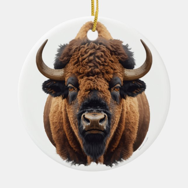 Bison / Buffalo Ceramic Tree Decoration (Front)