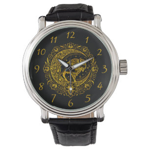 Bison Buffalo in Intricate Floral Design Pattern Watch