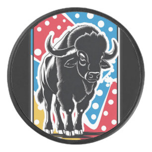 Bison - Buffalo Pop Art Vintage Retro Hockey Puck