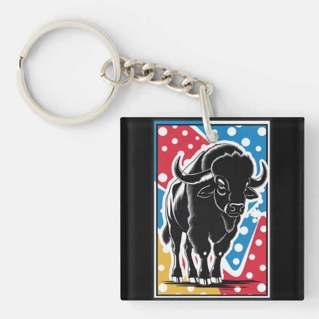 Bison - Buffalo Pop Art Vintage Retro Key Ring (Front)