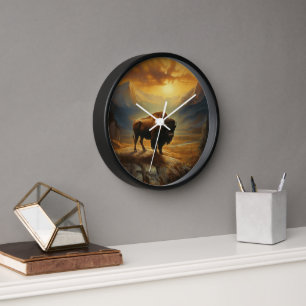 Bison Buffalo Sunset View Clock