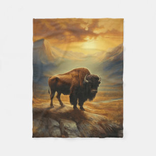 Bison Buffalo Sunset View Fleece Blanket