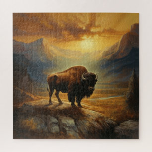 Bison Buffalo Sunset View Jigsaw Puzzle