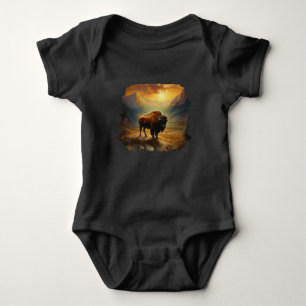 Bison Buffalo Sunset View Painting Baby Bodysuit