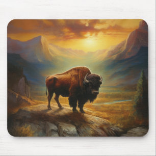 Bison Buffalo Sunset View Painting Mouse Pad