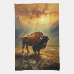 Bison Buffalo Sunset View Tea Towel