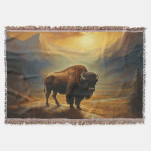Bison Buffalo Sunset View Throw Blanket