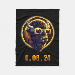 Bison Buffalo Wearing Gles Solar 2024 Eclipse Fleece Blanket