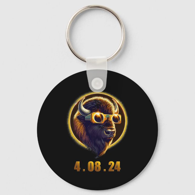 Bison Buffalo Wearing Gles Solar 2024 Eclipse  Key Ring (Front)