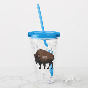 Bison cartoon illustration acrylic tumbler