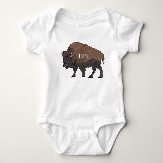 Bison cartoon illustration baby bodysuit (Front)