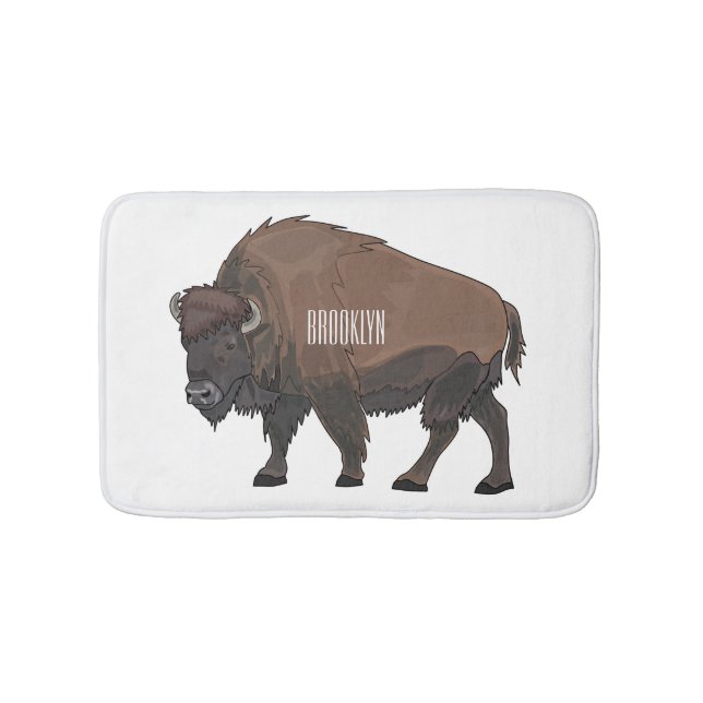 Bison cartoon illustration bath mat (Front)