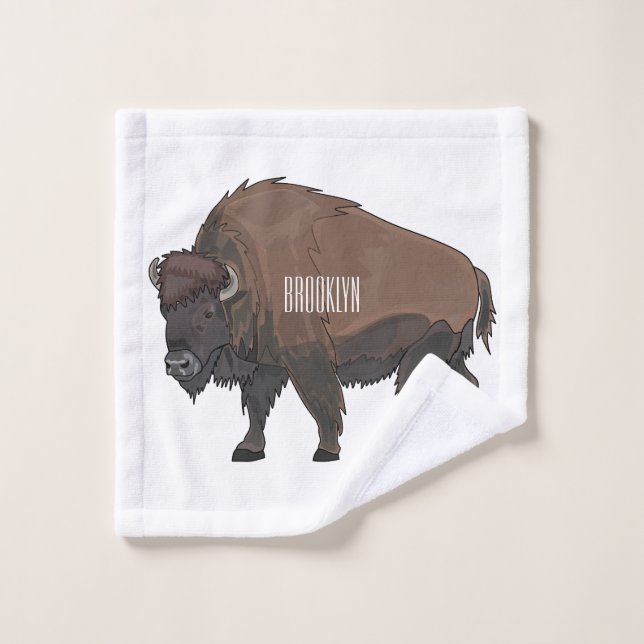 Bison cartoon illustration bath towel set (Wash Cloth)