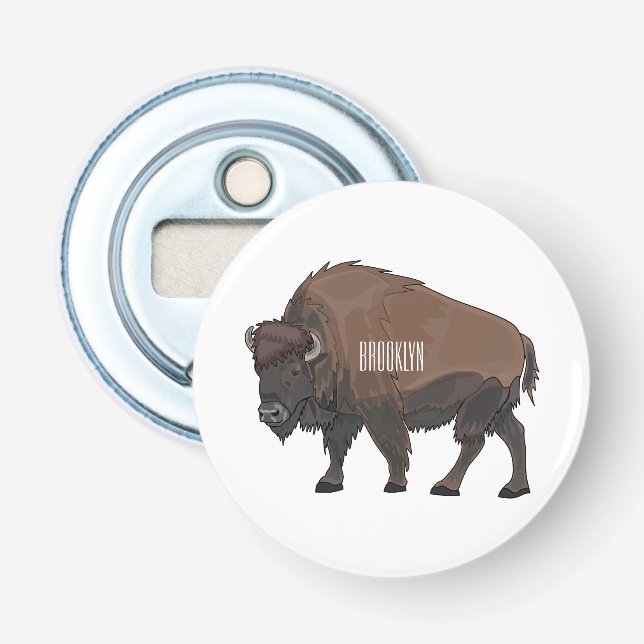 Bison cartoon illustration bottle opener (Front)