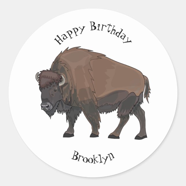 Bison cartoon illustration classic round sticker (Front)