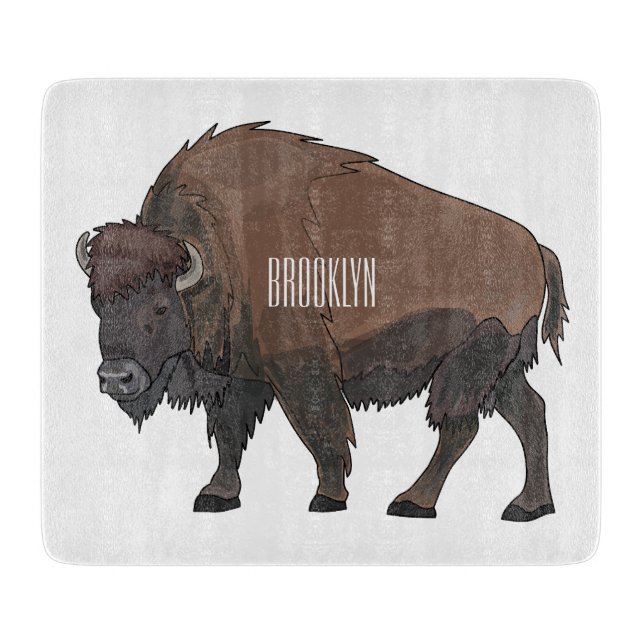 Bison cartoon illustration cutting board (Front)