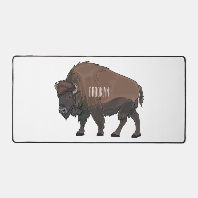 Bison cartoon illustration desk mat (Front)