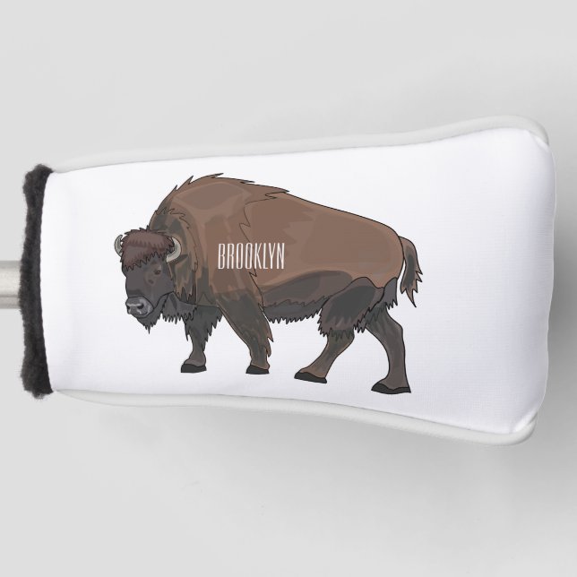 Bison cartoon illustration golf head cover (Front)