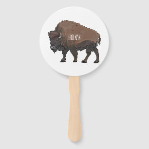 Bison cartoon illustration hand fan