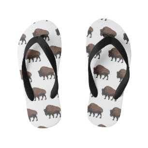 Bison cartoon illustration kid's jandals