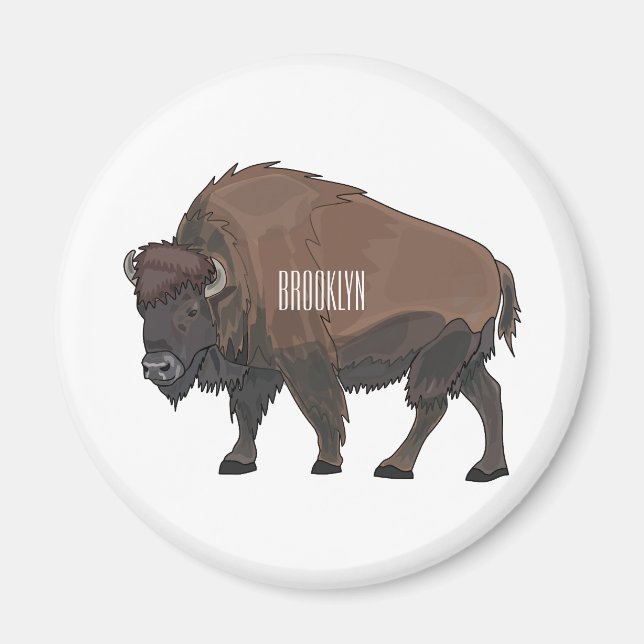 Bison cartoon illustration magnet (Front)