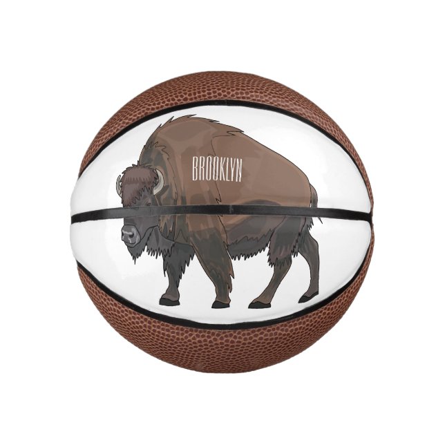 Bison cartoon illustration mini basketball (Front)