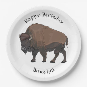 Bison cartoon illustration paper plate