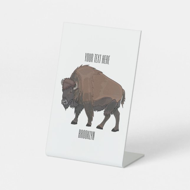 Bison cartoon illustration pedestal sign (Front)